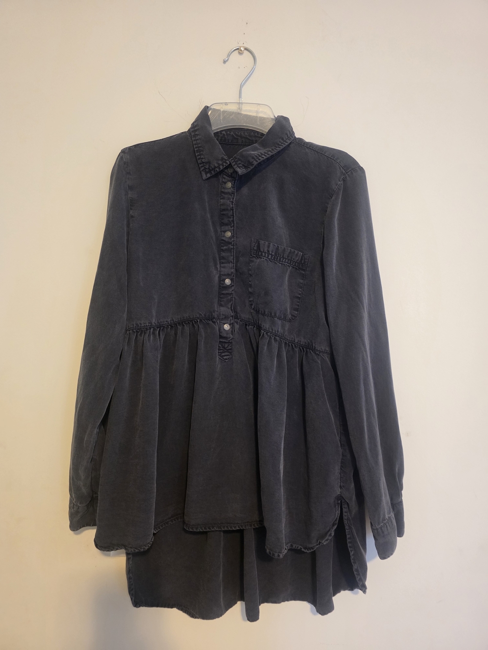 Zara Washed Black Button-Front Peplum Shirt